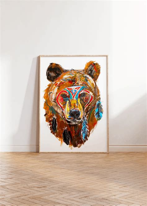 Native American Bear Painting, Brown Grizzly Medicinal Majestic Sacred ...