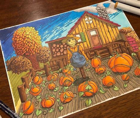 Stardew Valley Art The Farm House Fall Crops Scarecrow Pumpkins