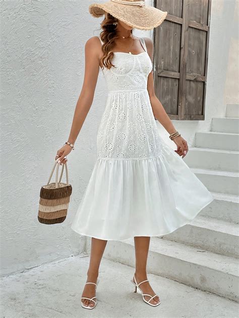 Shein Vcay Eyelet Embroidery Ruffle Hem Cami Dress Shein Uk