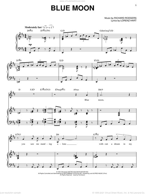 Blue Moon Sheet Music For Voice And Piano Pdf Interactive