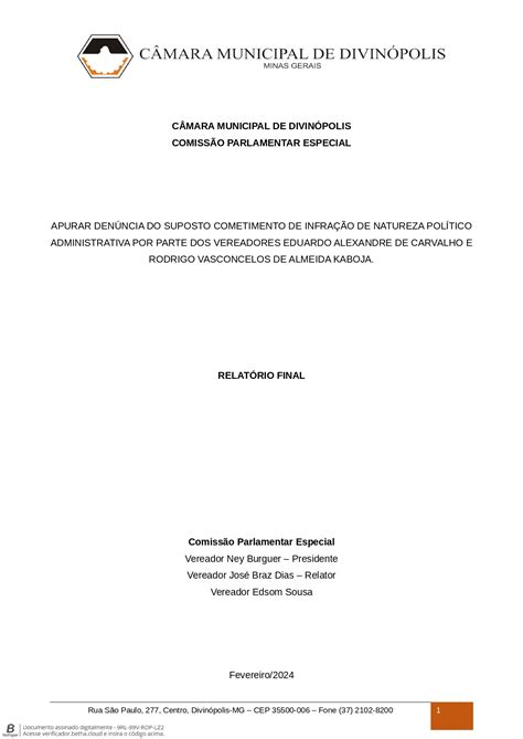 Urgente Comissão Processante da Câmara de Divinópolis finaliza