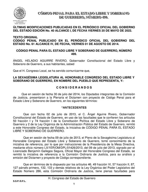 Codigo Penal Para El Estado Libre Y Soberano De Guerrero