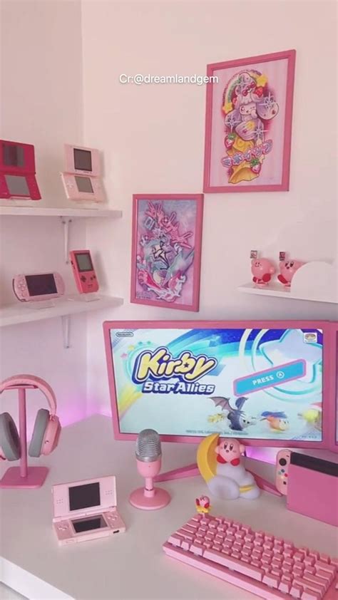 Pink Gaming Setup Pc Set Up Kirby Inspired Game Room Design Game