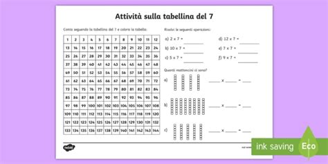 Scheda Con Esercizi Della Tabellina Del 7 Teacher Made