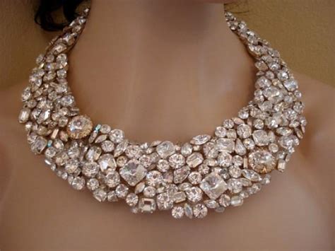 Chunky Swarovski Statement Necklace Bridal Necklace Crystal Bib