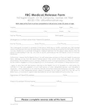 Fillable Online Fbc Medicalrelease Form Fax Email Print Pdffiller