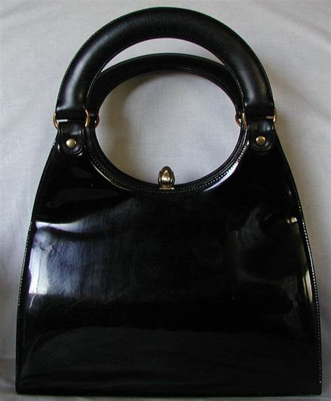 Elegant Black Patent Leather Sculptural Handle Vintage Etsy Vintage Handbags Black Patent