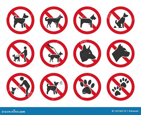 No Dogs Allowed Dog Prohibition Sign Set Stock Vector Illustration