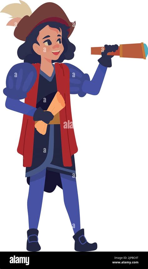 Christopher Columbus With Telescope Stock Vector Image Art Alamy