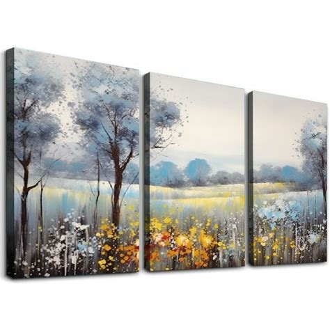 Onetech Tree Wall Art Canvas Teal Landscape Painting Blue Forest