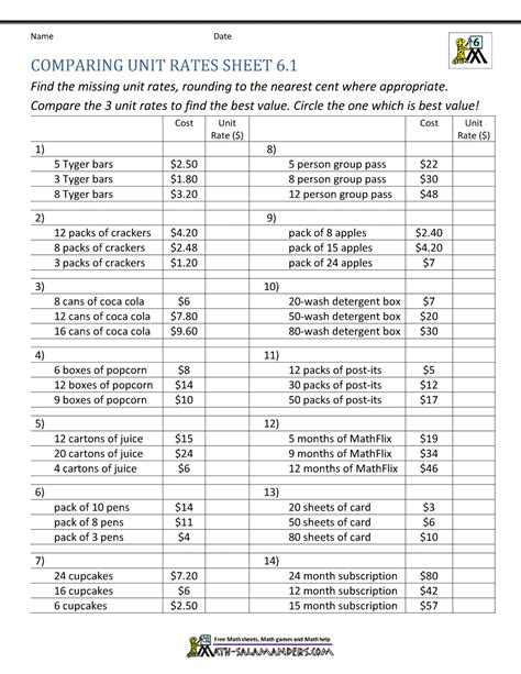 Ratio Examples For 6th Graders