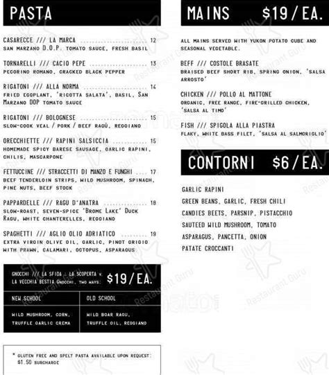 Menu at Nodo Junction restaurant, Toronto, Dundas St W