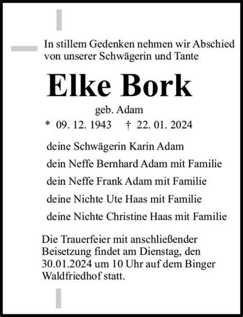 Traueranzeigen Von Elke Bork Vrm Trauer De