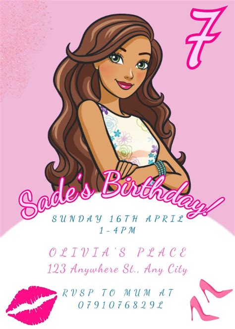 Barbie Party Customisable Downloadable Invitation Girl Party Invite