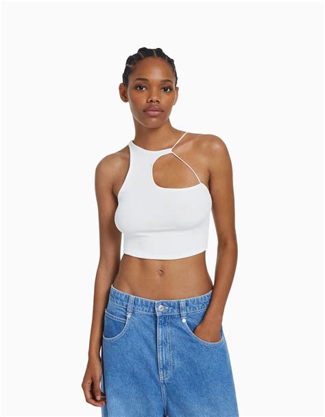 Sleeveless Asymmetric Crop Top Woman Bershka