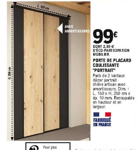 Promo Porte De Placard Coulissante Portrait Chez E Leclerc Brico