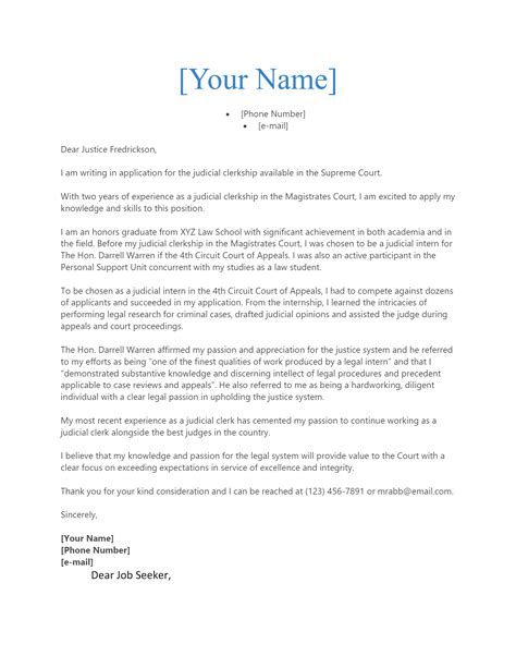 Free Judicial Clerkship Cover Letter Template And Example On