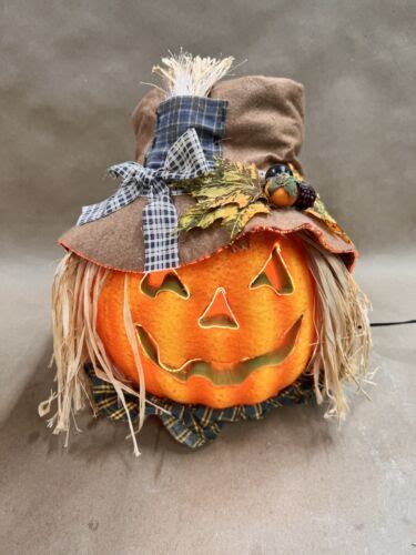 Vintage 12 Fiber Optic Fall Pumpkin Head Scarecrow Changing Color