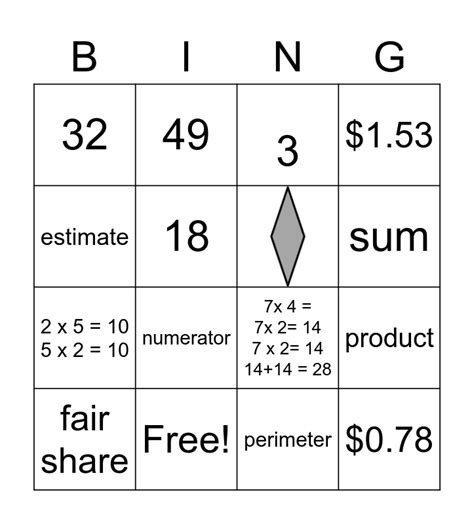 3rd Grade Math Review Bingo Card