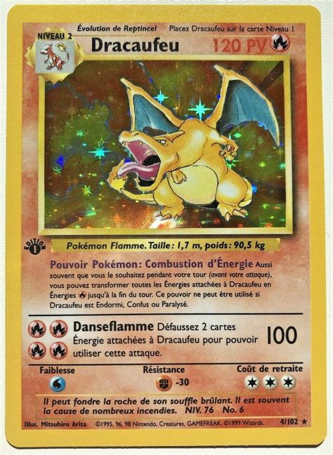 1st Edition Dracaufeu French Charizard 4 102 Pokemon Card Holo Rare