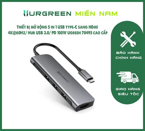 Thiết bị mở rộng 5 in 1 USB type C sang HDMI 4K 60Hz Hub USB 3 0 PD