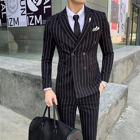 Man Black Striped Piece Suit Prom Dinner Party Wear Etsy