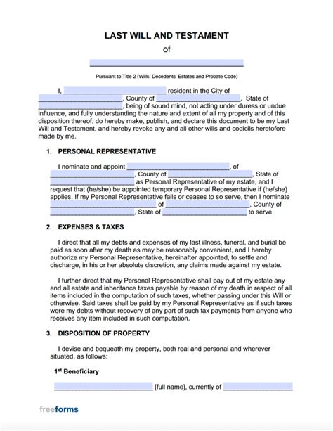 Free Last Will and Testament Templates | PDF | Word