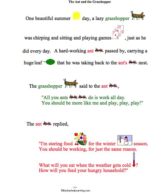 The Ant and the Grasshopper: A Fable by Aesop - EnchantedLearning.com