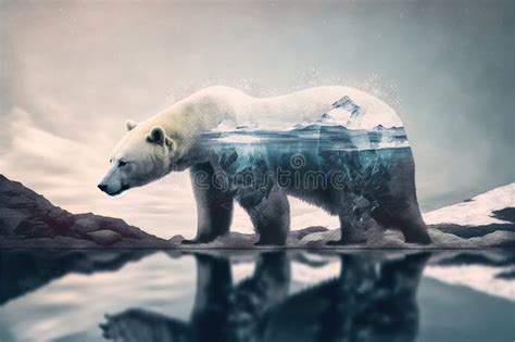 Polar Bear Suffer From Climate Change In Double Exposure Stock Photo