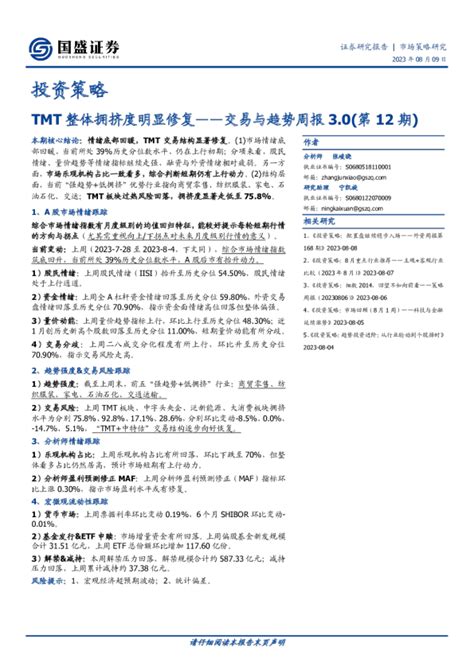 交易与趋势周报30（第12期）：tmt整体拥挤度明显修复