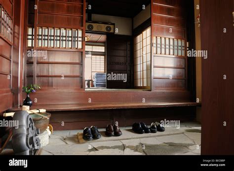 Traditional House Shoes In The Entrance Hall Kyoto Japan East Stock