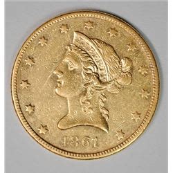 1861 TEN DOLLAR GOLD, AU/BU RARE!!