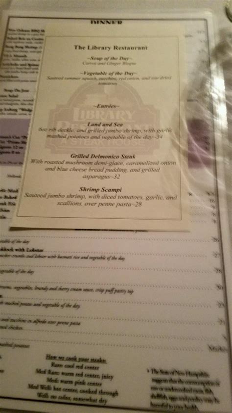 Menu at Library Restaurant, Portsmouth