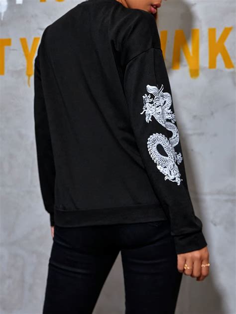 Chinese Dragon Graphic Drop Shoulder Sweatshirt Shein Usa