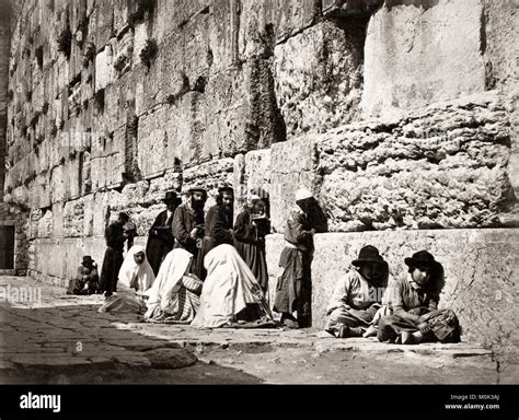 Jews at prayer at the Western Wall, Jerusalem, c.1880's Stock Photo - Alamy