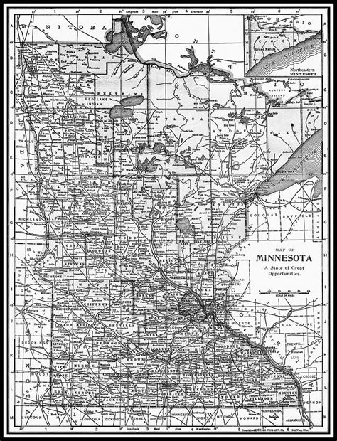 Minnesota Antique Vintage Map 1904 Black And White Photograph By Carol