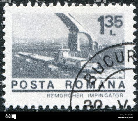 Romania Circa A Stamp Printed In The Romania Shows The Tugboat