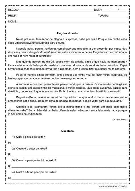 Texto Para O 5 Ano Interpretação Texto Exemplo