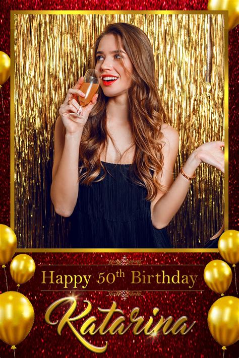 Birthday Photo Booth Template Red Glitters and Gold Balloons Birthday ...