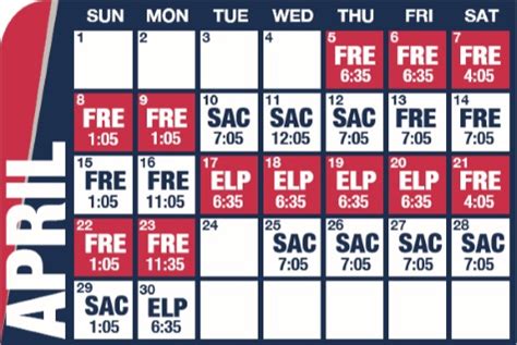 Reno Aces Baseball Game Schedule - April, 2018