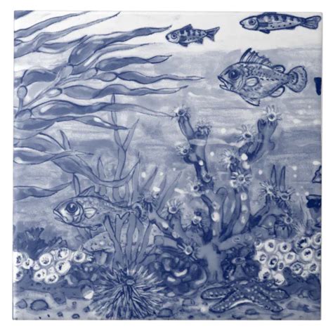 Under Sea Dark Blue Ocean Scene Fish Mural Pc C Ceramic Tile Zazzle