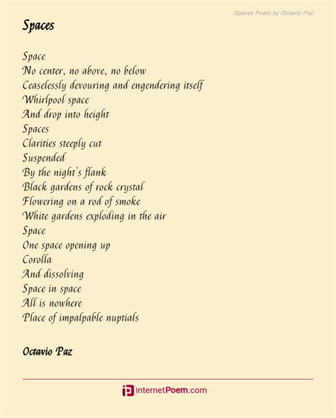 Spaces Poem By Octavio Paz