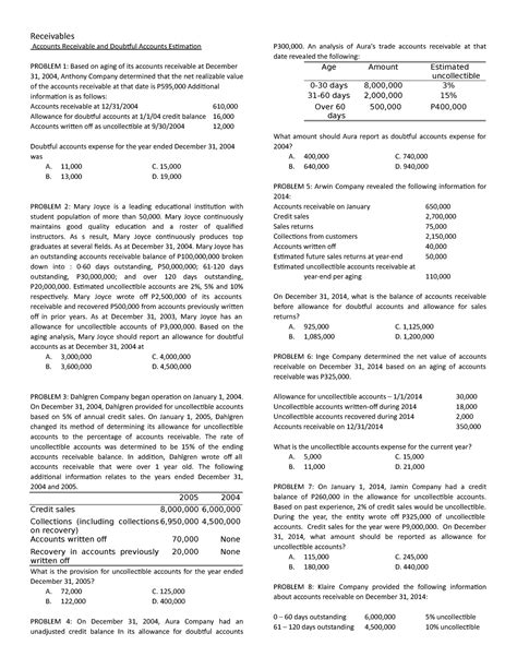 Receivables Hand Out Student Copy V Accounts Receivable And Doubtful