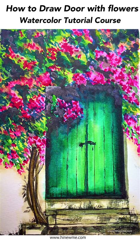 Door With Flowers Watercolor Tutorial