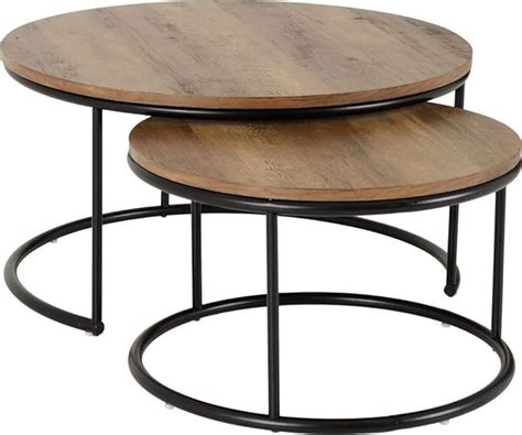 Seconique Quebec Round Coffee Table Set In Medium Oak Effect Black With