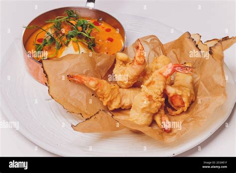 Fried Prawn Recipe Crispy Tempura Battered Prawns Shrimp Stock Photo