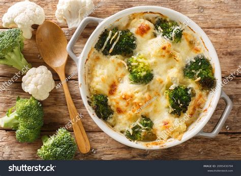 Casserole Cauliflower Broccoli Baked Cheese Sauce Stock Photo ...