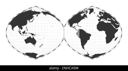 Vector Weltkarte Quartische Autalische Projektion Unterbrochen In Zwei