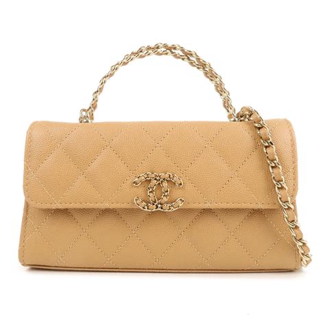 Chanel Gold Caviar Leather Vanity Handle Chain Shoulder Bag