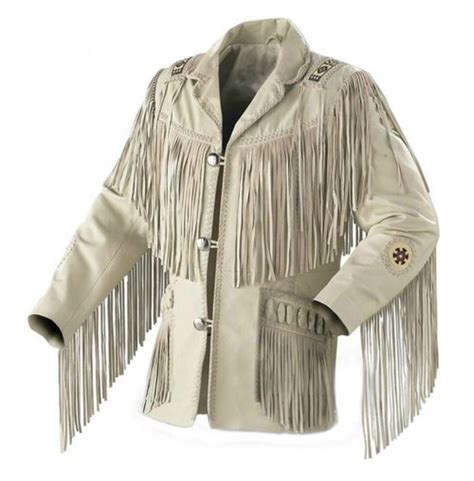 Western Men Cowboy Suede Jacket White Suede Leather Jacket With